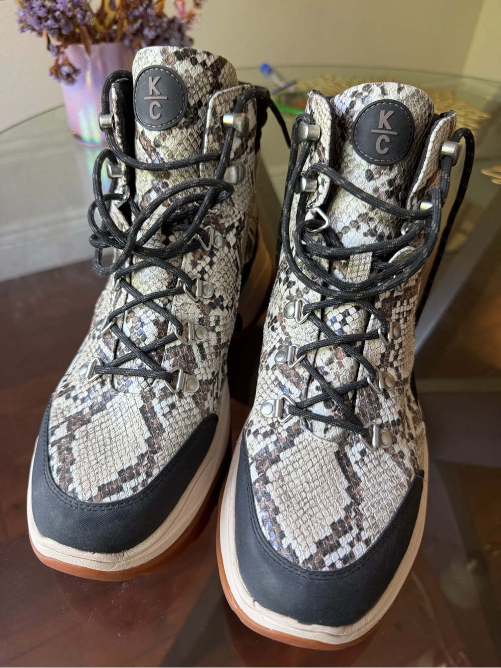 Snakeskin-Print Lace Kenneth Cole NY Boots 9.5 size